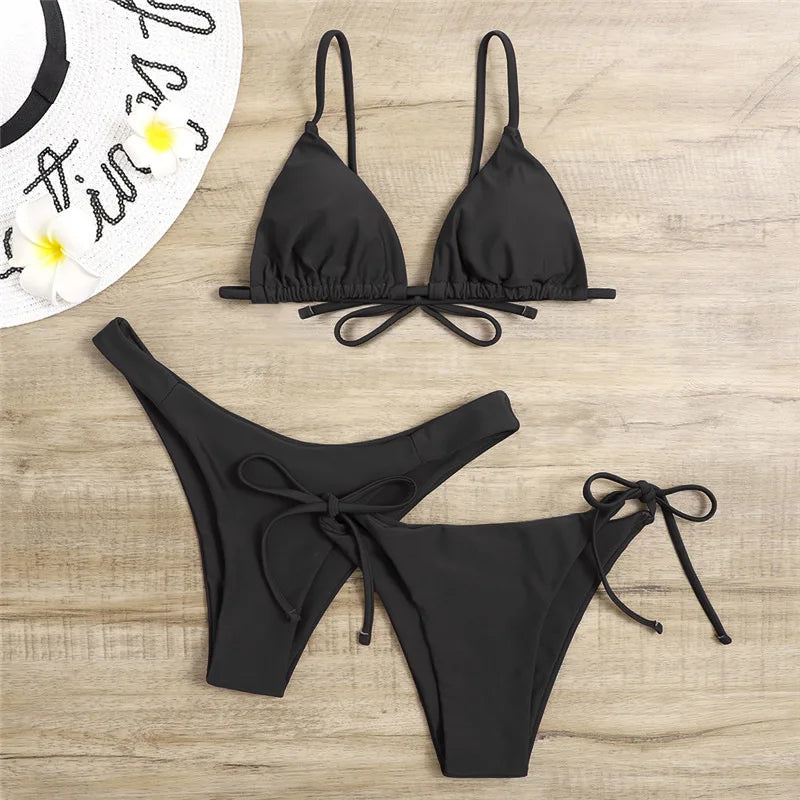 Women’s 3-Piece Push Up Bandage Bikini Set – Triangle Swimsuit Beachwear