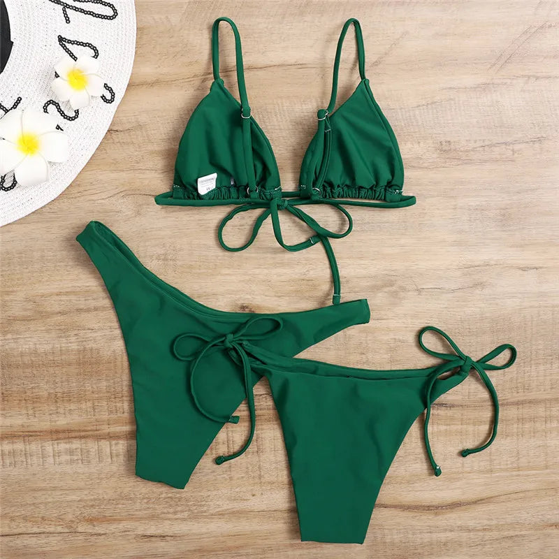 Women’s 3-Piece Push Up Bandage Bikini Set – Triangle Swimsuit Beachwear