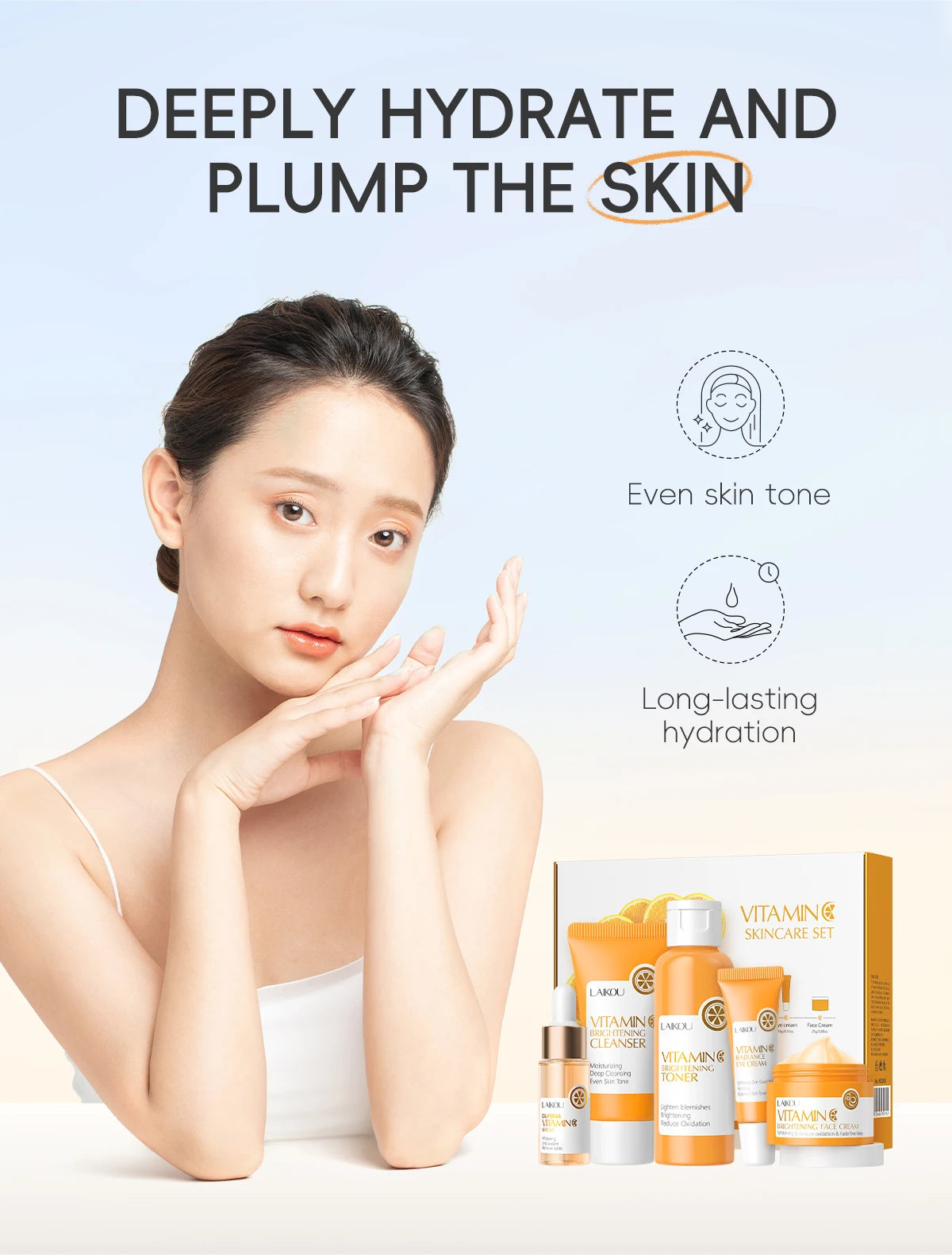 LAIKOU Vitamin C Brightening Skincare Set – 5-Piece Anti-Aging Glow Kit